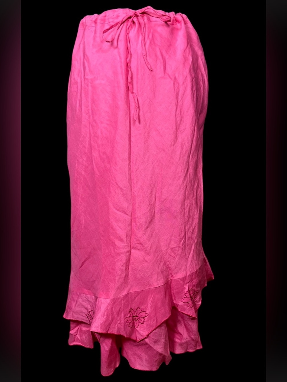 Y2K Women’s Pink Tiered Ruffle Maxi Skirt embroidered flower hem
